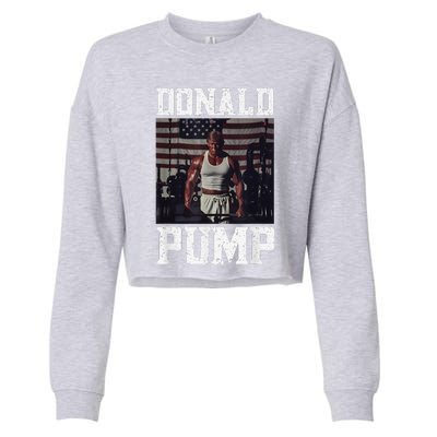 Muscular President Trump Lifting Weights Swole Donald Pump Cropped Pullover Crew