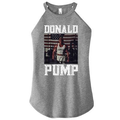 Muscular President Trump Lifting Weights Swole Donald Pump Women's Perfect Tri Rocker Tank