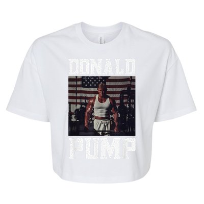 Muscular President Trump Lifting Weights Swole Donald Pump Bella+Canvas Jersey Crop Tee