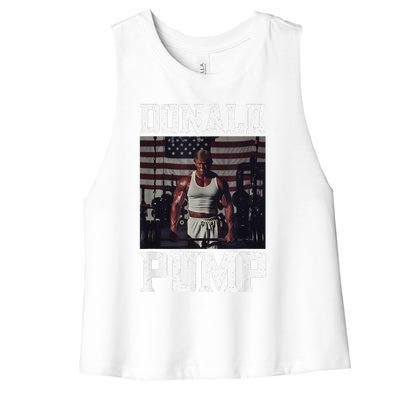 Muscular President Trump Lifting Weights Swole Donald Pump Women's Racerback Cropped Tank