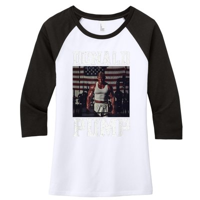 Muscular President Trump Lifting Weights Swole Donald Pump Women's Tri-Blend 3/4-Sleeve Raglan Shirt