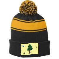 Maine Pine Tree Flag 1901 First State Flag Stripe Pom Pom Beanie