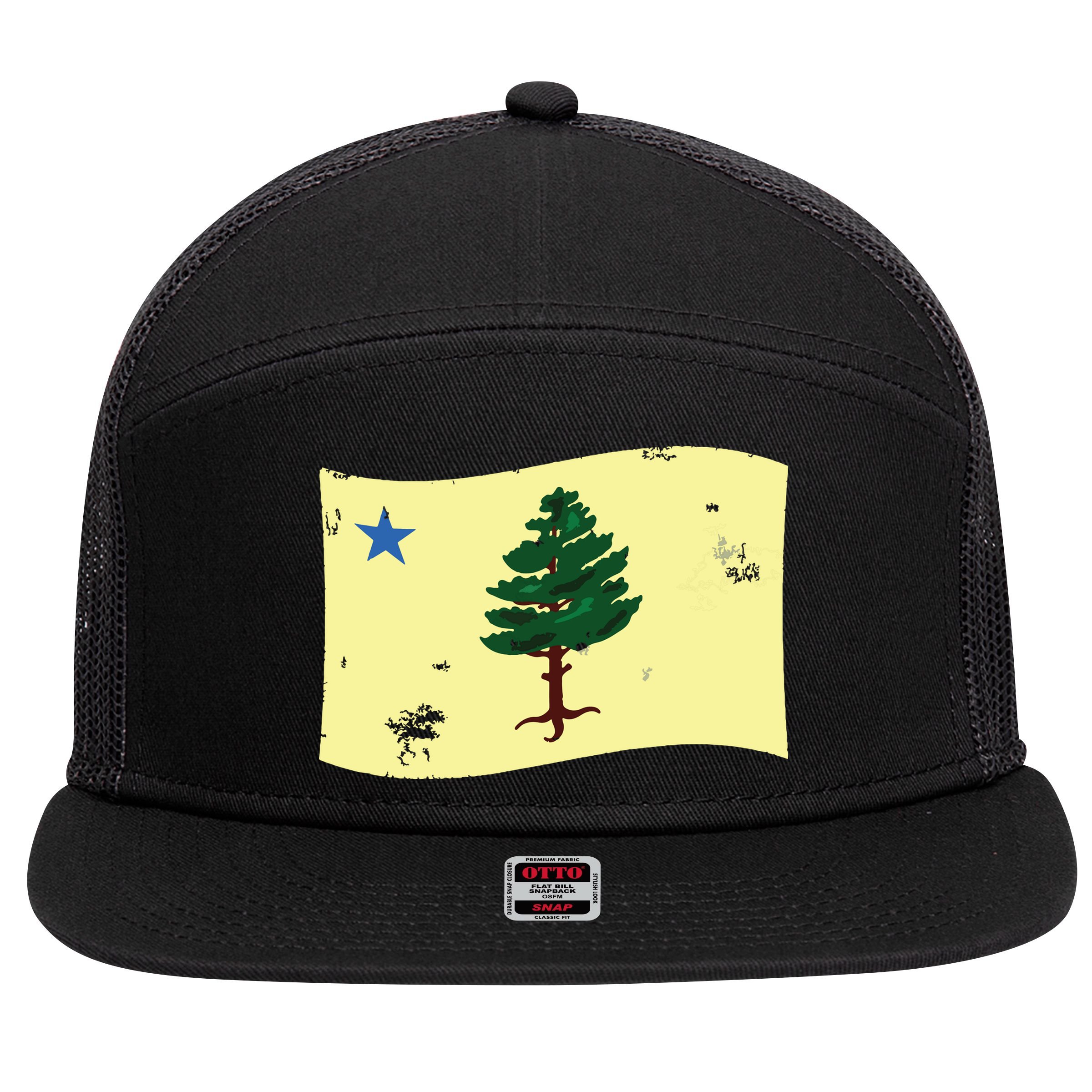 Maine Pine Tree Flag 1901 First State Flag 7 Panel Mesh Trucker Snapback Hat