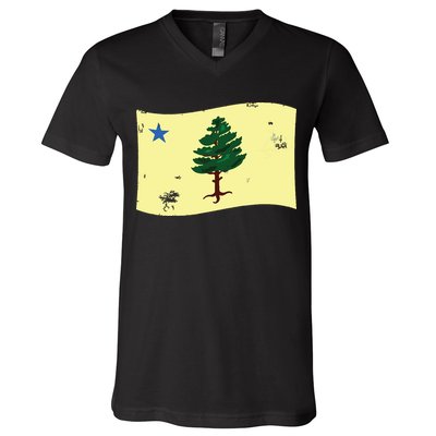 Maine Pine Tree Flag 1901 First State Flag V-Neck T-Shirt