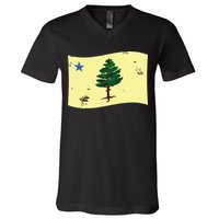 Maine Pine Tree Flag 1901 First State Flag V-Neck T-Shirt
