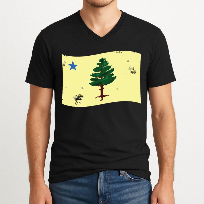 Maine Pine Tree Flag 1901 First State Flag V-Neck T-Shirt