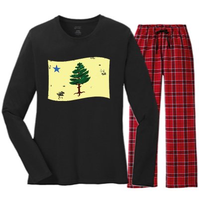 Maine Pine Tree Flag 1901 First State Flag Women's Long Sleeve Flannel Pajama Set 