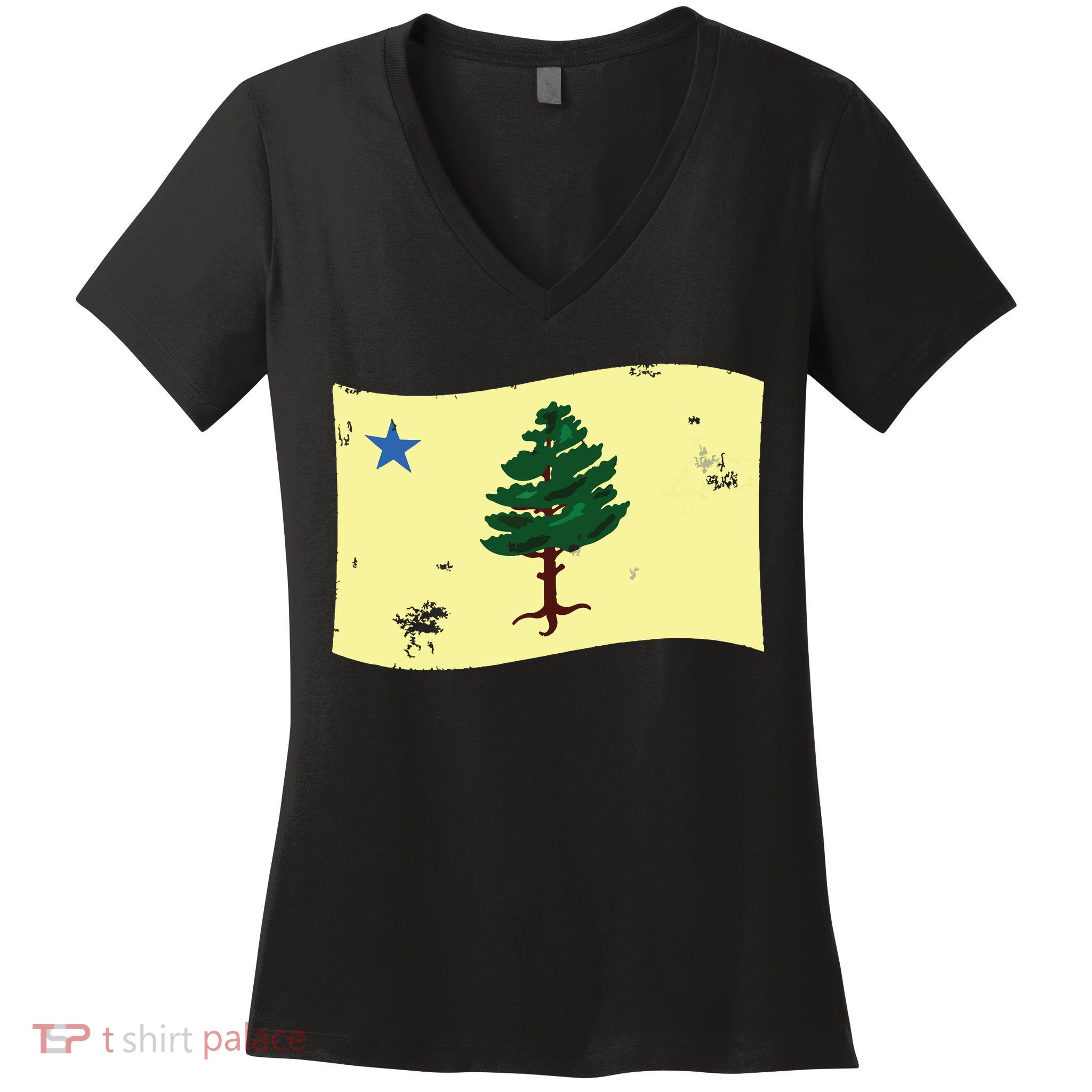 Maine Pine Tree Flag 1901 First State Flag Women's V-Neck T-Shirt