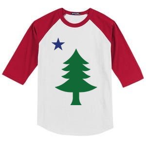 Maine Pine Tree State Flag Pride Patriotic Kids Colorblock Raglan Jersey