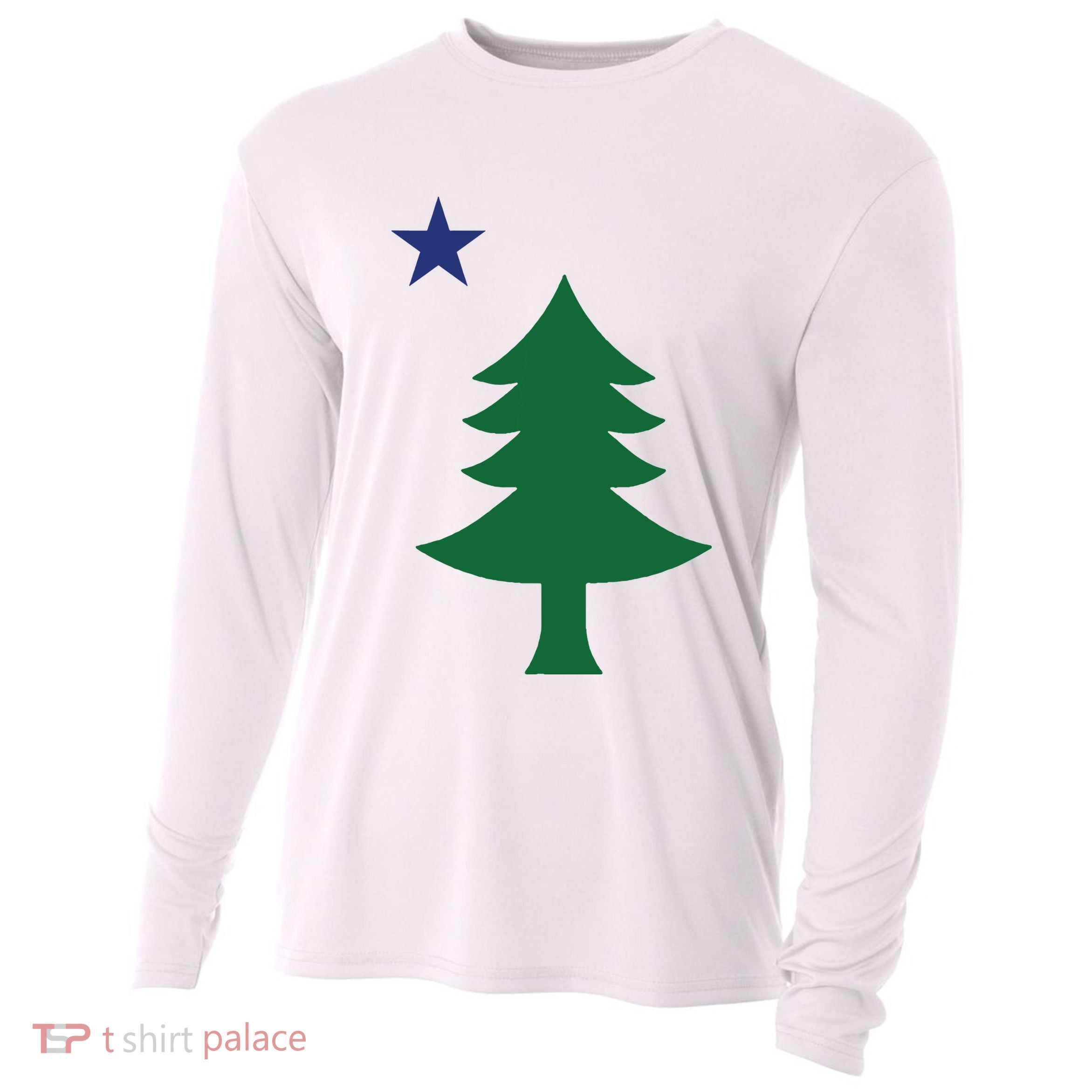 Maine Pine Tree State Flag Pride Patriotic Cooling Performance Long Sleeve Crew