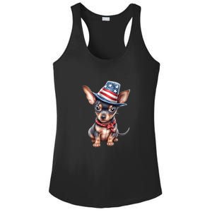 Miniature Pinscher USA Flag American Dogs 4th Of July Ladies PosiCharge Competitor Racerback Tank