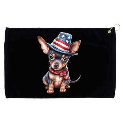 Miniature Pinscher USA Flag American Dogs 4th Of July Grommeted Golf Towel