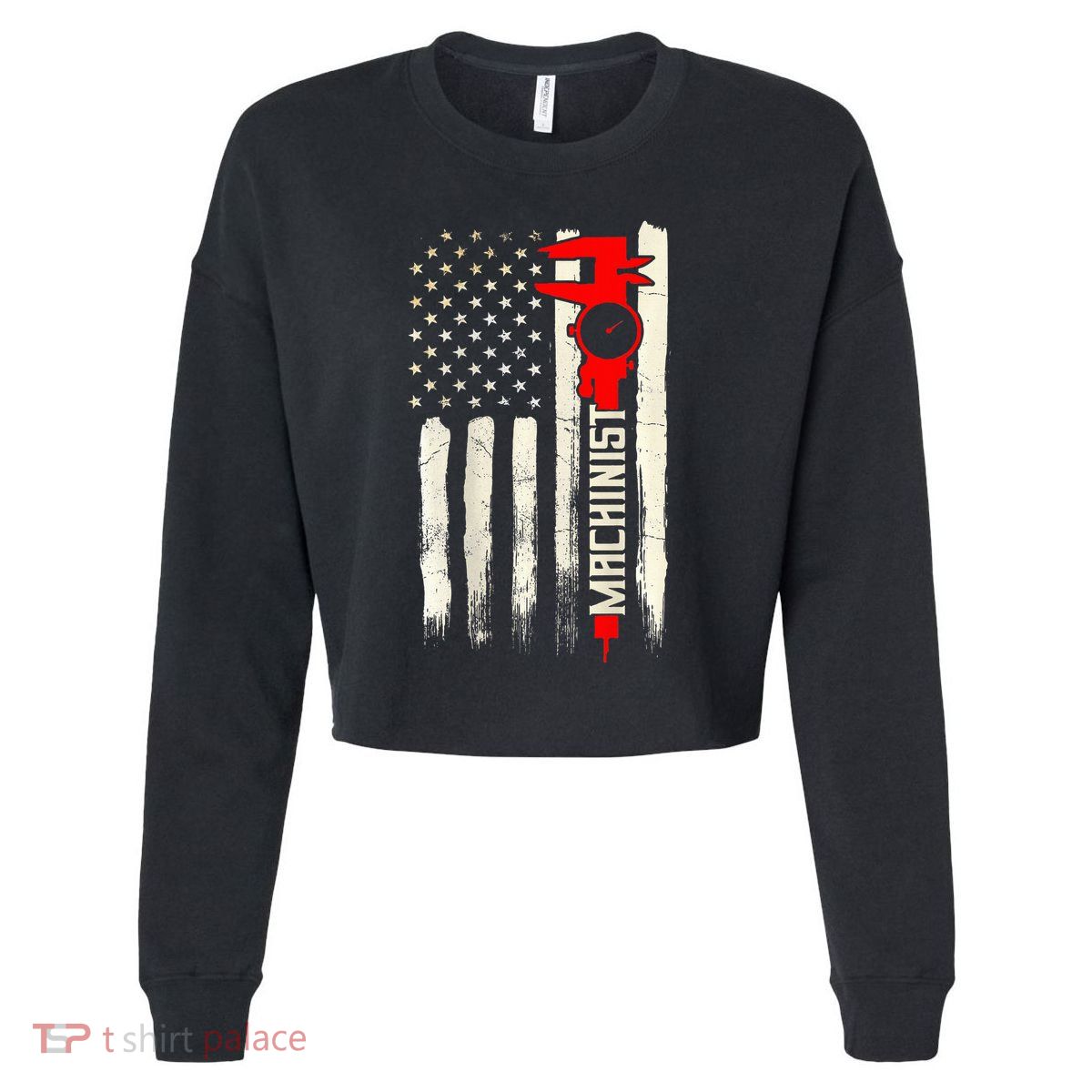 Machinist Patriotic Us Flag Design Of Clothing Cropped Pullover Crew