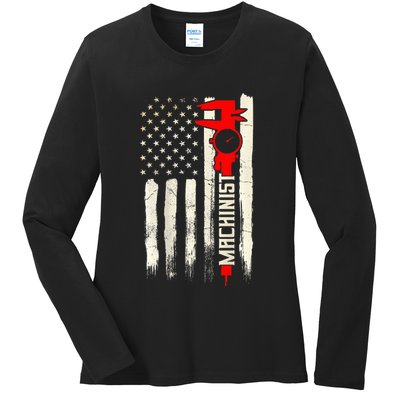 Machinist Patriotic Us Flag Design Of Clothing Ladies Long Sleeve Shirt