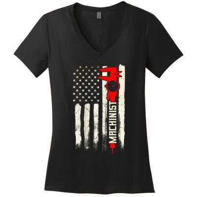 Machinist Patriotic Us Flag Design Of Clothing Women's V-Neck T-Shirt