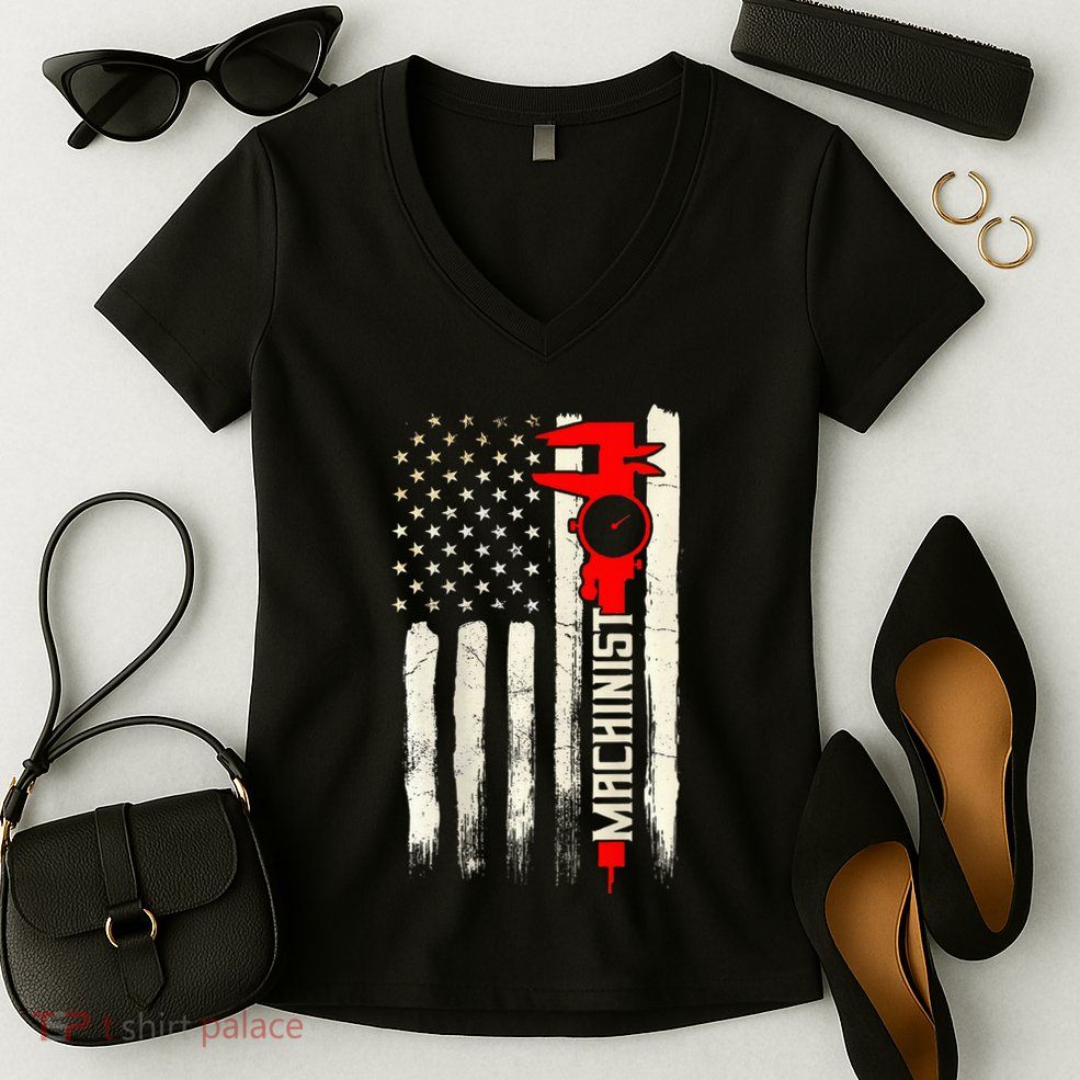 Machinist Patriotic Us Flag Design Of Clothing Women's V-Neck T-Shirt
