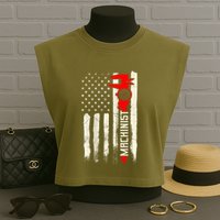 Machinist Patriotic Us Flag Design Of Clothing Garment-Dyed Women's Muscle Tee