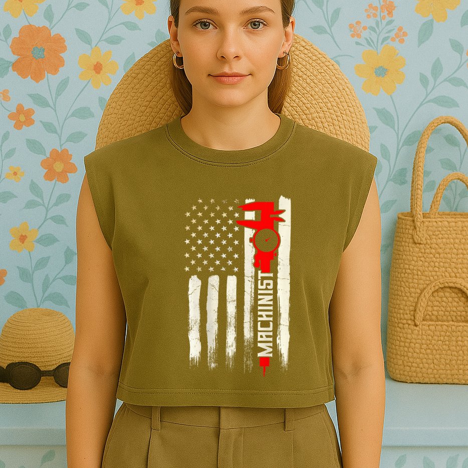 Machinist Patriotic Us Flag Design Of Clothing Garment-Dyed Women's Muscle Tee