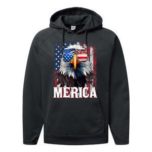 Merica Patriotic Usa Eagle Of Freedom 4th Of July Performance Fleece Hoodie