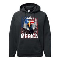 Merica Patriotic Usa Eagle Of Freedom 4th Of July Performance Fleece Hoodie