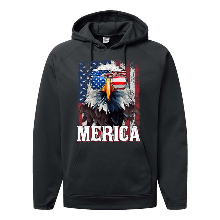 Merica Patriotic Usa Eagle Of Freedom 4th Of July Performance Fleece Hoodie