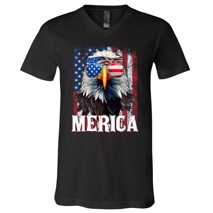 Merica Patriotic Usa Eagle Of Freedom 4th Of July V-Neck T-Shirt