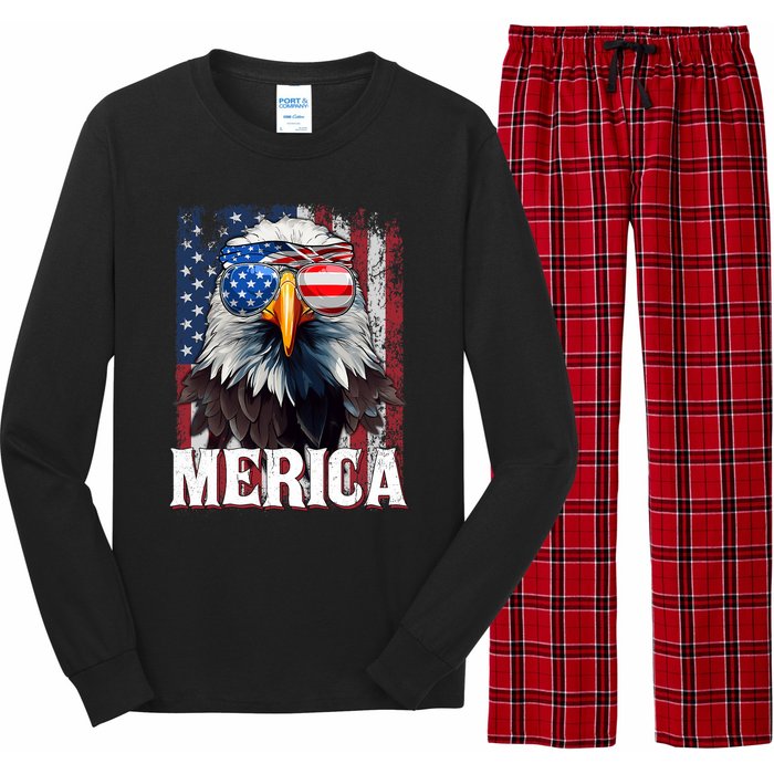 Merica Patriotic Usa Eagle Of Freedom 4th Of July Long Sleeve Pajama Set