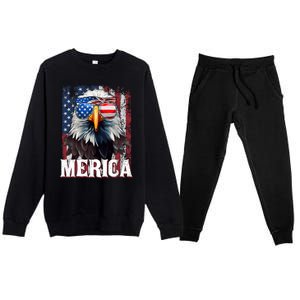 Merica Patriotic Usa Eagle Of Freedom 4th Of July Premium Crewneck Sweatsuit Set