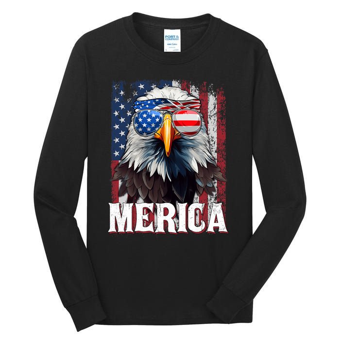 Merica Patriotic Usa Eagle Of Freedom 4th Of July Tall Long Sleeve T-Shirt