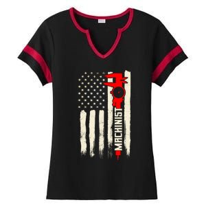 Machinist Patriotic Us Flag Ladies Halftime Notch Neck Tee