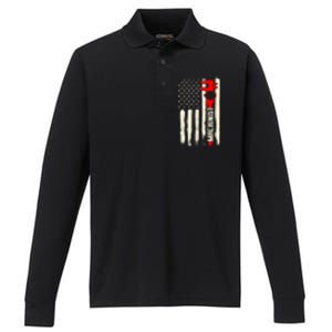 Machinist Patriotic Us Flag Performance Long Sleeve Polo