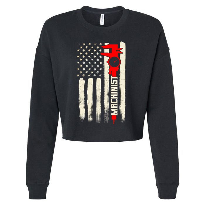 Machinist Patriotic Us Flag Cropped Pullover Crew
