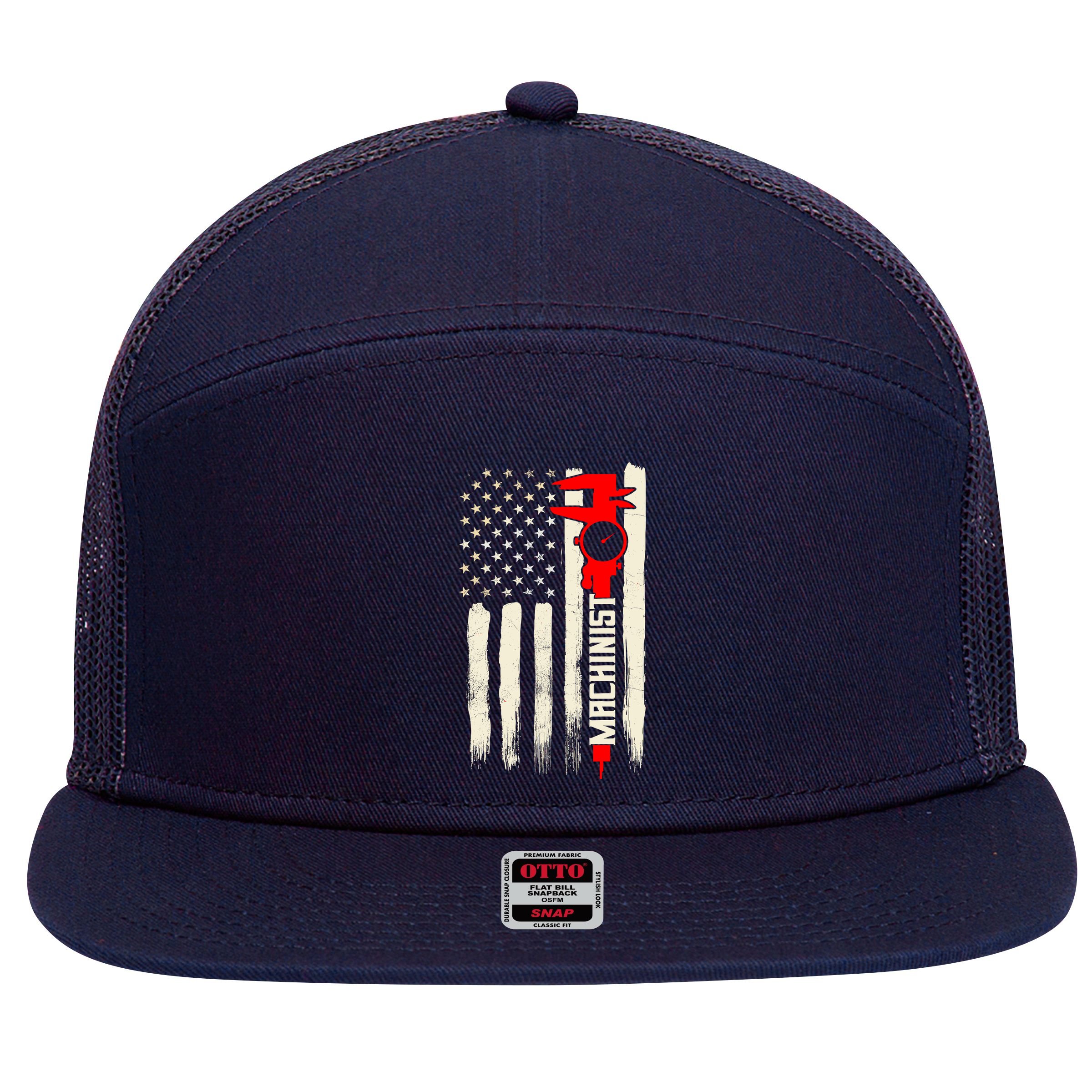 Machinist Patriotic Us Flag 7 Panel Mesh Trucker Snapback Hat