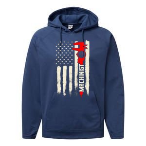 Machinist Patriotic Us Flag Performance Fleece Hoodie