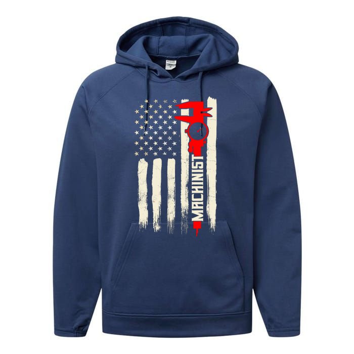 Machinist Patriotic Us Flag Performance Fleece Hoodie