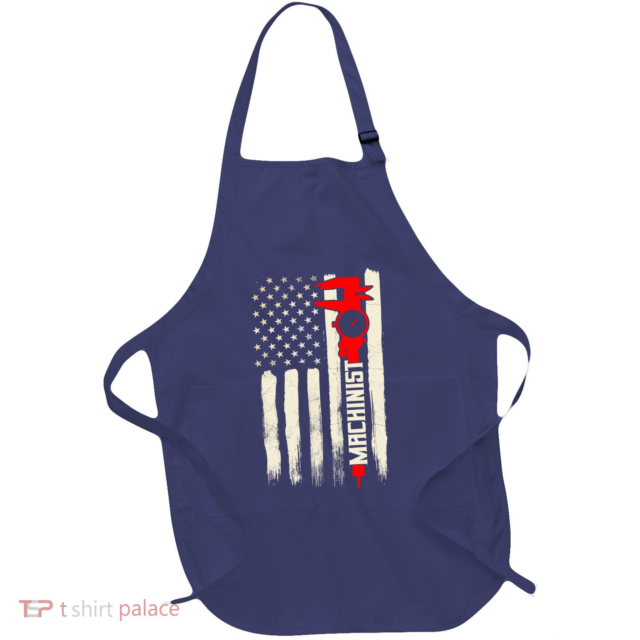 Machinist Patriotic Us Flag Full-Length Apron With Pockets