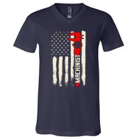 Machinist Patriotic Us Flag V-Neck T-Shirt