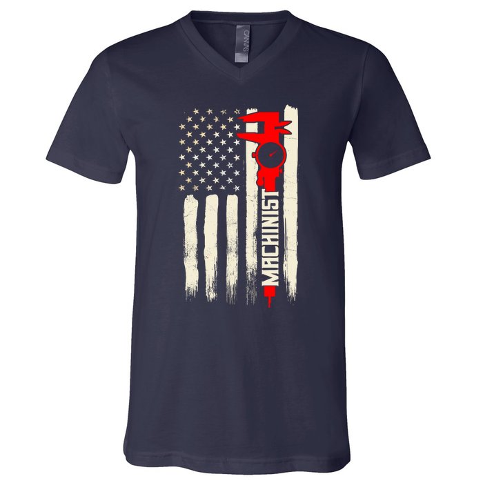 Machinist Patriotic Us Flag V-Neck T-Shirt