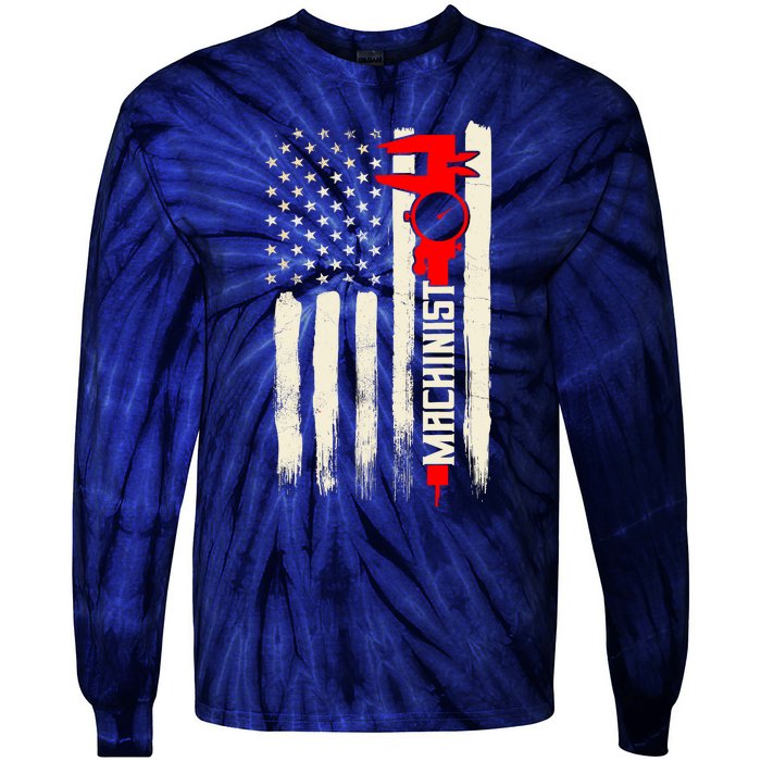 Machinist Patriotic Us Flag Tie-Dye Long Sleeve Shirt