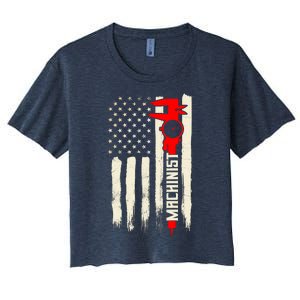 Machinist Patriotic Us Flag Women's Crop Top Tee