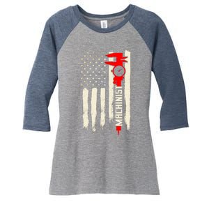 Machinist Patriotic Us Flag Women's Tri-Blend 3/4-Sleeve Raglan Shirt