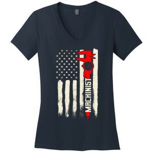 Machinist Patriotic Us Flag Women's V-Neck T-Shirt