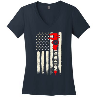 Machinist Patriotic Us Flag Women's V-Neck T-Shirt