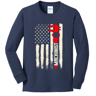 Machinist Patriotic Us Flag Kids Long Sleeve Shirt