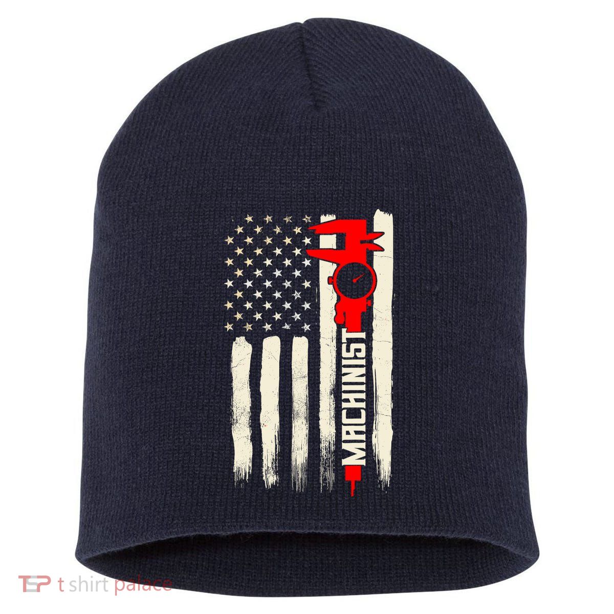 Machinist Patriotic Us Flag Short Acrylic Beanie