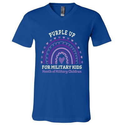 Military Purple Up Day Gift Month Military Rainbow Cute Gift V-Neck T-Shirt