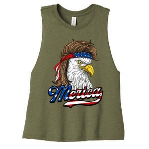 Merica Patriotic USA Eagle Of Freedom 4th Of July Women's Racerback Cropped Tank