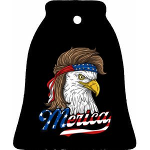 Merica - Patriotic USA Eagle Of Freedom - 4th of July Ceramic Bell Ornament