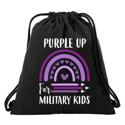Military Purple Up Rainbow Heart Drawstring Bag