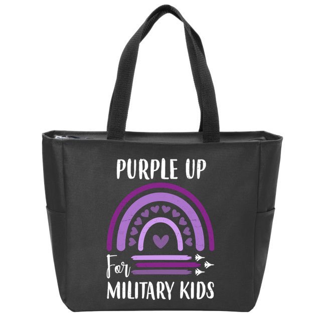 Military Purple Up Rainbow Heart Zip Tote Bag